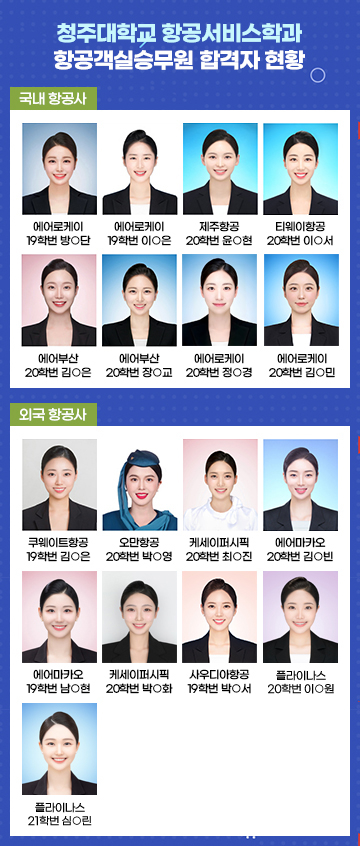 청주대학교 항공서비스학과 항공객실승무원 합격자 현황